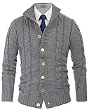 PJ PAUL JONES Herren Feinstrick Cardigan Langarm Freizeit Zopfmuster Strickjacke Pullover mit Stehkragen Ausschnitt Hellgrau, L