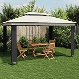 Furniture Select Gazebo mit Doppeldach, cremefarben, 3,94 x 2,96 m, Stahl