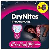 Huggies DryNites saugfähige Nachtwindeln bei Bettnässen, für Mädchen 4-7 Jahre (17-30 kg), 3 x 10 = 30 Windel-Pants, Monatsbox