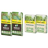 Floragard 4 in 1 Rasen-Fit 2x20 L für 20 m² • Rasenerde • Rasensubstrat zur Neuanlage & Rasen-Sand 2x15 kg für 20 m² • Rasenpflege • zum Lüften schwerer Böden • zum Topdressing nach dem Vertikutieren