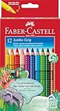 FABER-CASTELL 110912 - Jumbo Buntstifte Set Grip, 12-teilig, dreikant, bruchsicher, für Kinder und Erwachsene