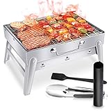 WOSTOO Holzkohlegrill,BBQ Grill Charcoal Grill Picknickgrill Klappgrill Edelstahl Kleiner Portable Campinggrill für Hausgärten BBQ Outdoor Party usw-Silber