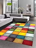 CARPETIA Teppich modern Teppich Wohnzimmer Karo bunt gelb rot blau grün Größe 120x170 cm