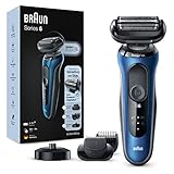 Braun Series 6cs Sensitiver Rasierer Herren, Elektrorasierer mit 3 flexiblen Klingen, Barttrimmer, Ladestation, 50 Min Laufzeit, EasyClick Aufsätze, Wet&Dry, B4500cs, blau