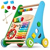 Balinco LAUFLERNWAGEN HOLZ, 3 in 1, Lernspielzeug + Musikspielzeug + Lauflernhilfe Baby ab 6 Monate