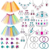 WATINC 51 Stück Prinzessinnen Schmuck Spielzeugset für Mädchen Prinzessin Kostüme Zubehör enthält Ballettkleid Tiara Krone Halskette Zauberstab Ohrringes Ringe Armbänder für Rollenspiel Party Zubehör