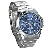 JewelryWe Herren Armbanduhr, Business Casual Analog Quarz Uhr mit Edelstahl Armband, Blau Zifferblatt