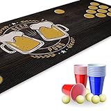 Beer Pong Set I 180 x 60 cm I Spielfeldmatte mit Bierkrug Design I Inkl. 22 Partybechern und 6 Tischtennisbällen I Trinkspiel I Party-Spiele und Geburtstag I Wiederverwendbar und abwischbar I dv_821