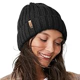 FURTALK Womens Knit Beanie Hüte Double Layer Baumwolle gefüttert Chunky Winter Slouch Style Cap, Schwarz, Einheitsgröße