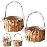 Dtoterul Blumenkorb Hochzeit 2 Stück Mini Geflochtener Blumenkorb Kleiner Weidenkorb Rattankorb Streukörbchen Gewebte Körbe Obstkorb Henkelkorb Aufbewahrungskorb für Hochzeit Tischdeko