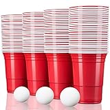 TRESKO 250 Beer Pong Becher wiederverwendbar | Partybecher 473ml - 16oz | Bierpong, Red Cups extra stark | Plastikbecher Rot