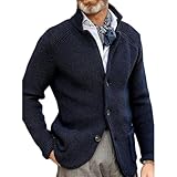 Verdickter Cardigan mit Langen Ärmeln für Herren, warme Freizeitjacke, Strickjacke für Herren, Pullover, Jacke, Mantel (Dark Blue,XL)