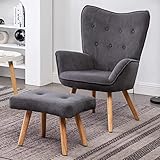 HollyHOME Sessel mit Hocker Sessel Wohnzimmer Relaxsessel, Ohrensessel mit Hocker Sessel Schlafzimmer Lounge Sessel Lesesessel Samtstoff, Dunkelgrau