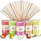 GREENDOSO® Zuckerwatte Zucker für Zuckerwattemaschine (5x160 g) - Natürliche Aromen & Farbstoffe - 5 Sorten (Erdbeere/Cola/Apfel/Marshmallow/Vanille) + 20 Stäbchen