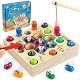 COOLJOY Magnetisches Angelspiel Montessori Spielzeug ab 2 Jahre Kinderspielzeug 2 in 1 Holz Magnetspiel Motorikspielzeug Holzspielzeug Geschenk für Junge und Mädchen ab 2 3 Jahre Autorisiertes Patent