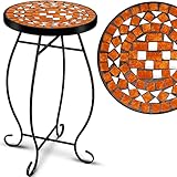 KESSER® Mosaiktisch Bistrotische Blumenhocker Rund 60 x 34 cm Metall Mosaik Beistelltisch Balkontisch Gartentische Terrassentisch Balkon Steinmosaik Garten Gartentisch Indoor Outdoor, Terracotta