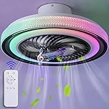 YUNZI Leise Deckenventilator Mit Licht RGB Dimmbare Deckenventilator Mit Beleuchtung Und Fernbedienung ＆ Musik Bluetooth-Lautsprecher Für Wohnzimmer Schlafzimmer Die Party-A