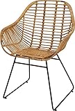 Korb-Sessel Retro-Stil Rattan Club-Sessel 50er Eisen-Gestell Korbstuhl mit Armlehne Lounge Esszimmer-Sessel