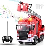 Brolteja Feuerwehrauto, Feuerwehrspielzeug, 1:24, 7 Kanäle mit Doppelbatterie, Licht und Schall, mit Wassersprayfunktion, 3-10 Jahre Kinder (rot)