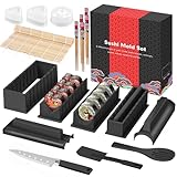 SKYSER Sushi Maker set, 20 Artikel Kit für Anfänger zum selber machen, Kann als Sushiteller verwendet werden mit Reis Roll Formen, Gabel, Messer, Rolling Matte, Stäbchen, Komplett(Schwarz)