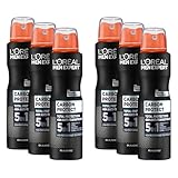 L'Oréal Men Expert Deo für Männer, 5-in-1 Deospray gegen Geruchsbildung, Nässe, Bakterien und weiße Rückstände für bis zu 48 Stunden Frische, Carbon Protect, 6 x 150 ml