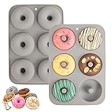 Aichoof Silikon-Donut-Form für 6 Donuts, 2er-Set, lebensmittelechte LFGB-Silikon-Bagels-Backform, antihaftbeschichtet, spülmaschinenfest, hitzebeständig und mikrowellengeeignet (grau)