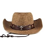 JIAHG Unisex Cowboyhut Strohhut Herren Westernhut Sommerhut Sonnenhut Stroh Panamahut Piratenhut Damen Strandhut Fischerhut Strandmütze