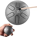 Aedcbaide Tongue Drum Steel 3 Zoll Stahlzungen 6 Töne Zungentrommel Pan Percussion Instrument Handpan mit Schlägeln Meditation Yoga Klangheilung(Silber)