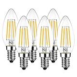 6er Pack E14 Kerze LED Lampe für Kronleuchter, E14 Glühfaden Retrofit Classic, 4W 470 Lumen ersetzt 40 Watt, 2700K Warmweiß, Filament Fadenlampe, Glas, nicht dimmbar, 3 Jahre Garantie - LVWIT