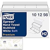 Tork Premium 101298 Extra Soft Xpress Multifunktionales Papierhandtuch, 4-teilig, 2-lagig, 23,2 cm Breite x 32,5 cm Länge, Weiß (Packung mit 16 Packungen, 94 pro Packung, 1.504 Handtüchern)