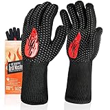 Grill Master Grillhandschuhe Hitzebeständig bis 800°C, Wasserfeste & Feuerfeste Handschuhe zum Kochen, Grillen, Backen, Feuerstelle, Waschbare & Wiederverwendbare Ofenhandschuhe, Ideales Grillzubehör