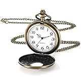 Yaomiao Halloween Vintage Taschenuhr Glatte Quarz Taschenuhr mit Kette Antik Kettenuhr mit Arabischen Ziffern für Damen Herren Vater Opa Geburtstag Jahrestag(Bronze)