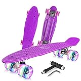 BELEEV Kinder Skateboard 22 Zoll mit LED Leuchtrollen Wheels, Komplette Mini Cruiser Skateboard für Kinder Jugendliche Erwachsene, LED Leuchtrollen mit All-in-one Skate T-Tool für Anfänger