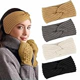 PROPOG Stirnband Damen Winter, 4 Stück Strick Ohrenwärmer Damen Verdicken Stirnbänder Mädchen Sehr Warm Elastische Gestrickte Haarband Headwrap Kopfband Warme Wintergeschenke