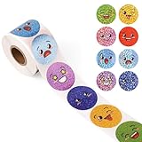 500stk 38mm Folien-Smiley-Aufkleber, Glitzer Kleine Smiley-Aufkleber Süß Winzig Anreiz-Aufkleberrolle für Kinder-Belohnungstafel Schüler Klassenzimmer Lehrer (8 Stile)