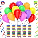 Septeamay 5 Rollen Luftschlangen Regenbogen + 30pcs Luftballons, Luftschlangen 4m mit je 18 Abrisse, Bunte ballons in 6 Farben, Kindergeburtstag Deko Geburtstagsdeko für Geburtstag, Party, Karneval