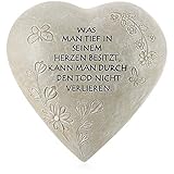 com-four® Grab-Dekoration in Herz-Form - wetterfester Grabschmuck mit Schmetterlingen - Gedenkstein mit Aufschrift - verzierter Trauerstein mit Gedenkspruch