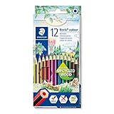 STAEDTLER Buntstifte Noris colour, rutschfeste Soft-Oberfläche, hohe Bruchfestigkeit, Made form Upcycled Wood, intensive Farben, Sechskantformat, 12 Farbstifte im Kartonetui, 185 C12