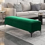 Samtgepolsterte Bettbank mit Stauraum, Premium-Betttruhe für Schlafzimmer, Khaki-Grün, 90 x 40 x 43 cm