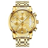 OLEVS Gold Uhren Herren Analog Luxus Edelstahl Quarz Uhren fur Männer Leuchtend Mode Chronograph Herrenuhren Wasserdicht Arabische Ziffern Großes Zifferblatt Goldton Herren Armbanduhr mit Datum