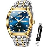 OLEVS Herrenuhr Quadrat Geschäft Diamant Analog Quarz Datum Luxus Männer Uhr Blaues Zifferblatt Edelstahl Wasserdicht leuchtende Zwei Ton Armbanduhr