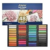 Artecho Pastellkreide 48er Premium Set, 46 Farben Darunter 4 Fluoreszierende Farben, Extra Gratis Schwarz & Weiß Quadratische, Ideal für Künstler, Hobbymaler, Schule, Kunstunterricht.