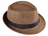 Strohhut Panama Fedora Trilby Gangster Hut Sonnenhut mit Stoffband Farbe:-Braun (Strohhut) Gr:-58