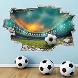 TOARTI 3D Fussball Arena Wandtattoo,Durchbruch Wandaufkleber für Kinderzimmer Jungen,3D Wandtattoo Fußball,Bunte FussballWandbild Jugendzimmer,Teenager Schlafzimmer Deko Wandaufkleber Geschenk