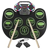 E-Drum Kit, Bonvvie tragbare wiederaufladbare digitale Rollentrommel von mit 9 Pads, MIDI, DTC, eingebauten Lautsprechern, ideal für Kinder, Studenten, Anfänger, Enthusiasten (G6001)