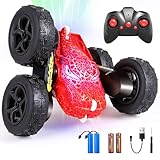 Ferngesteuertes Auto Dinosaurier, 4WD 2.4 Ghz RC Stunt Crawler mit LED Licht, 360°drehbare Drift RC Auto Junge, Spielzeug ab 3-10 Jahre Junge Mädchen Monstertruck Geburtstags Geschenke (Rot)