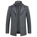 KUDMOL Herren Mantel umd Weste 2-in-1-Winterjacke Wollmantel Dick Wintermantel Warmer Mantel Jacke(Grau,L)