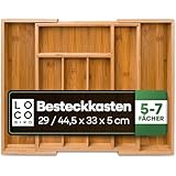 Loco Bird Besteckkasten für Schubladen - 5 bis 7 Fächer - Ausziehbarer Bambus Besteckeinsatz für Schubladen 40 cm - Schubladen Organizer Küche - Schubladeneinsatz Küche - Besteck Organizer Schublade