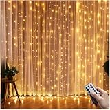 Greatever Lichtervorhang, 300 LEDs Lichterkettenvorhang 3M*3M IP65 Wasserfest 8 Modi Lichterkette Warmweiß für Weihnachten Party Schlafzimmer Innen und außen Deko [Energieklasse A]