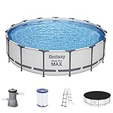 Bestway Steel Pro MAX Frame Pool Komplett-Set mit Filterpumpe Ø 457 x 107 cm, lichtgrau, rund